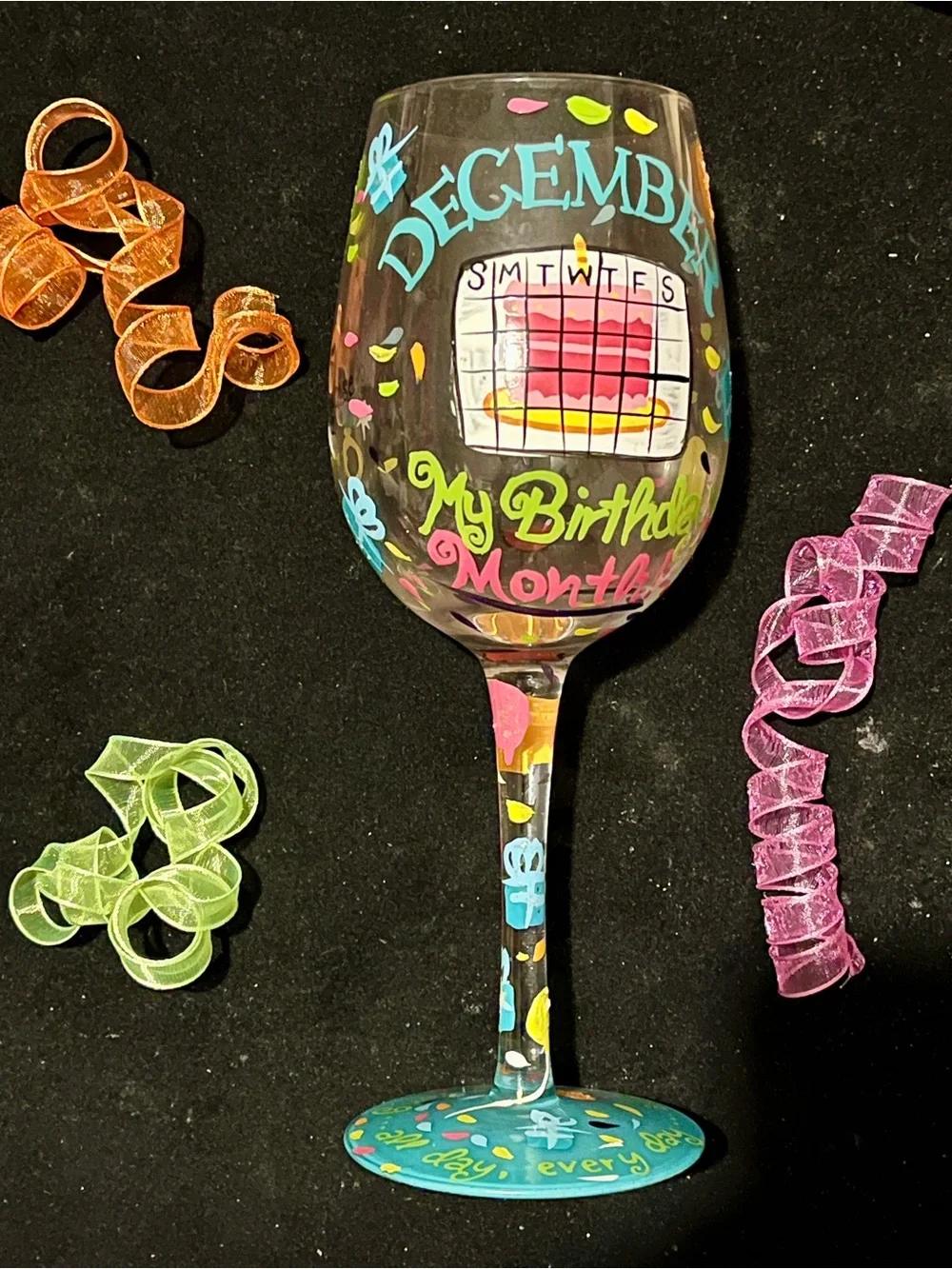 Lolita December Birthday Month Hand Painted Wine Glass Birthday Gift 15 oz